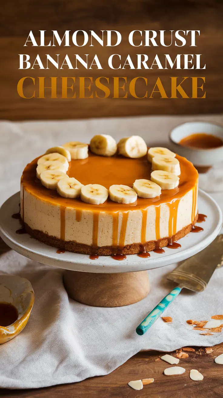 Almond Crust Banana Caramel Cheesecake