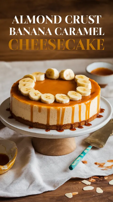 Almond Crust Banana Caramel Cheesecake