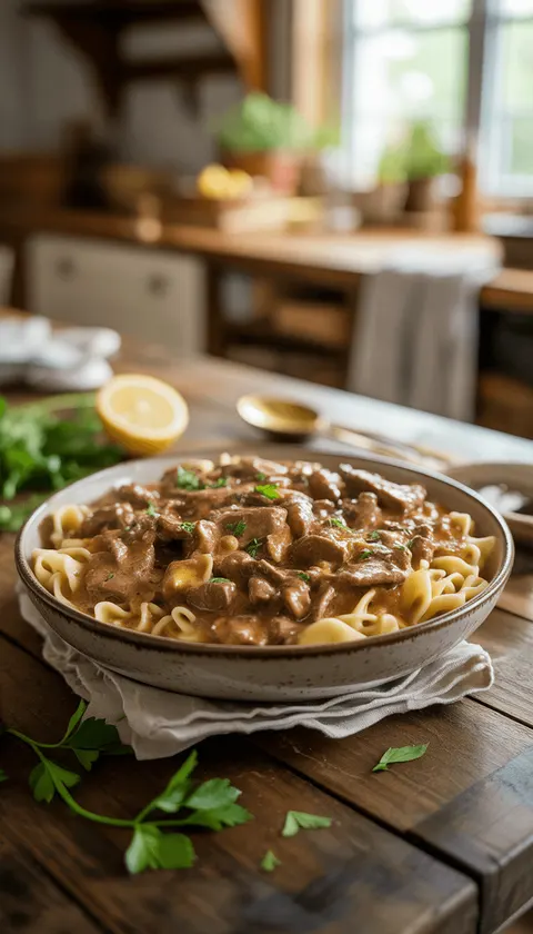 Beef Stroganoff – Family Style