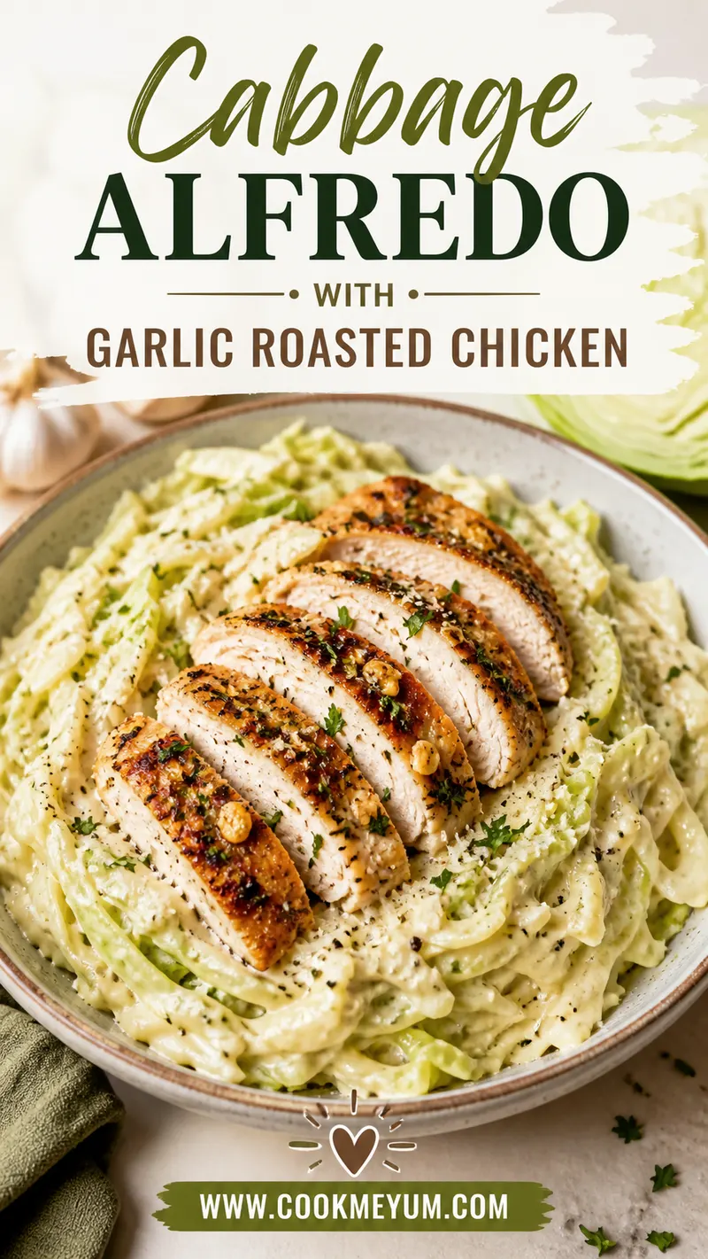Cabbage Alfredo with Garlic Roasted Chicken