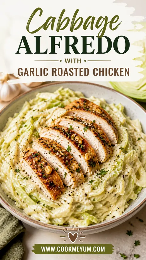 Cabbage Alfredo with Garlic Roasted Chicken