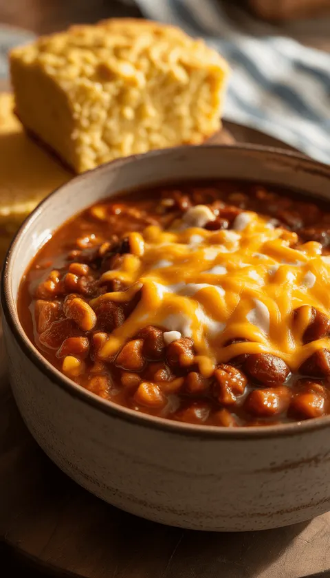 Cornbread and Chili with Extra Cheese