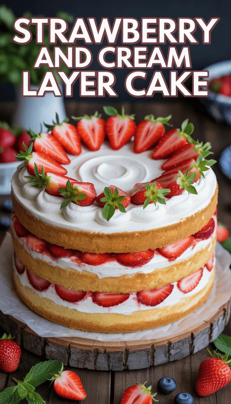 Delicious Strawberry and Cream Layer Cake – A Summer Delight!