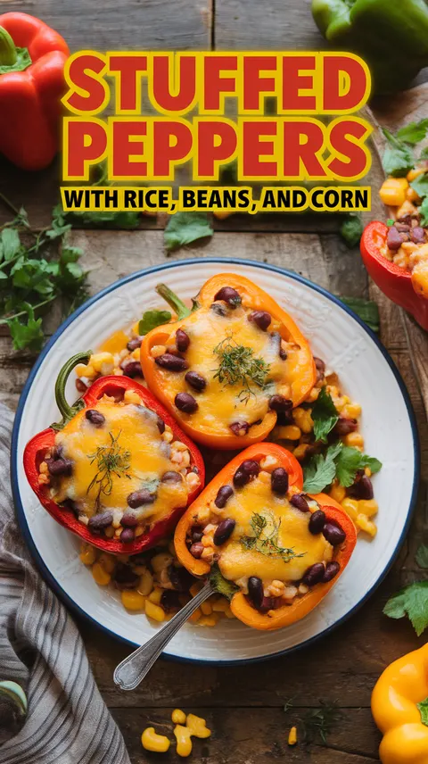 Stuffed Peppers with Rice, Beans, and Corn