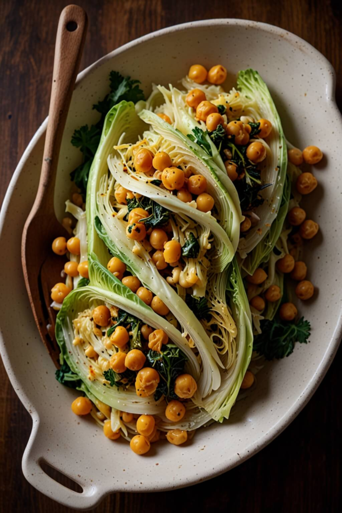 Roasted Cabbage Wedges with Creamy Turmeric Chickpea Sauce