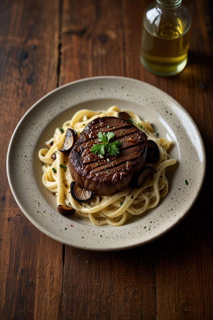 Venison Roasted Garlic Alfredo with Portobello Mushroom