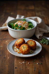 Crispy Chicken and Mozzarella Croquettes with Marinated Onions