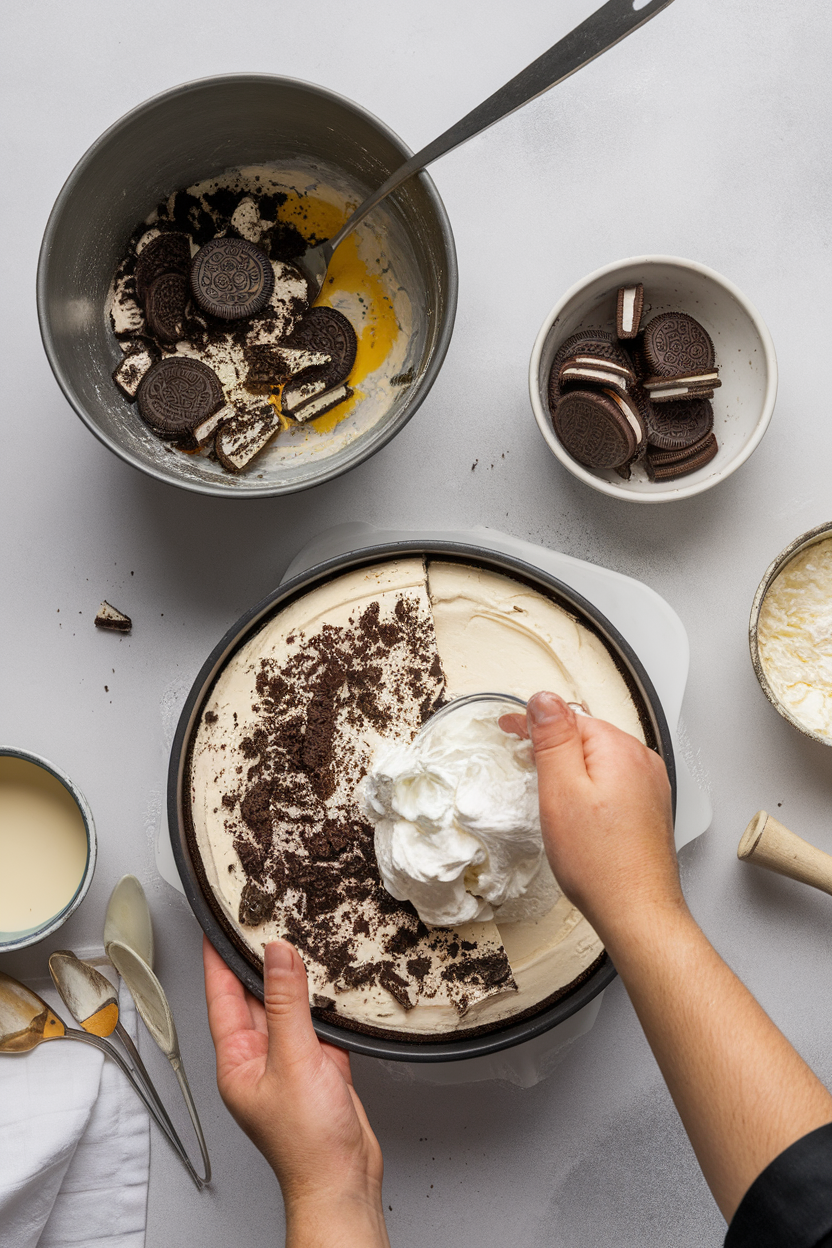 No-Bake Oreo Cheesecake Preparation
