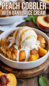 Peach Cobbler with Vanilla Ice Cream