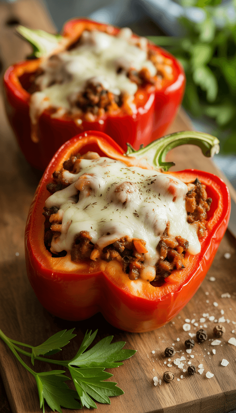 Stuffed Bell Peppers with Extra Cheese