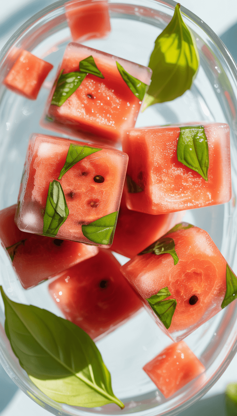 Watermelon Basil Ice Cubes