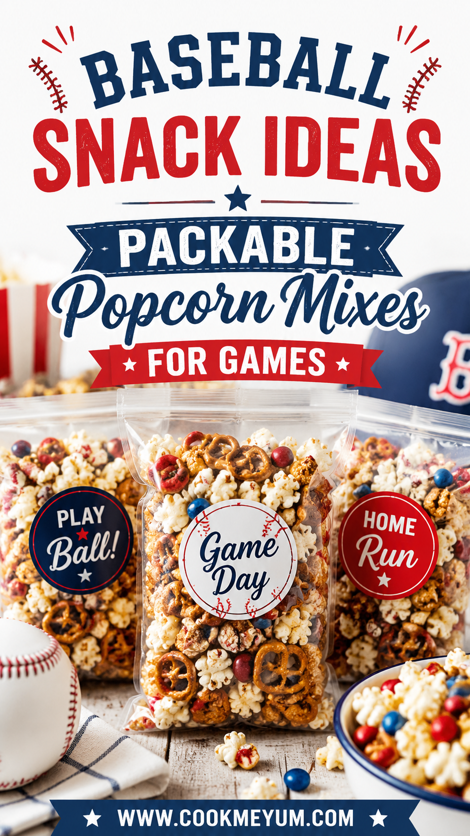 Baseball Snack Ideas - Packable Popcorn Mixes for Games